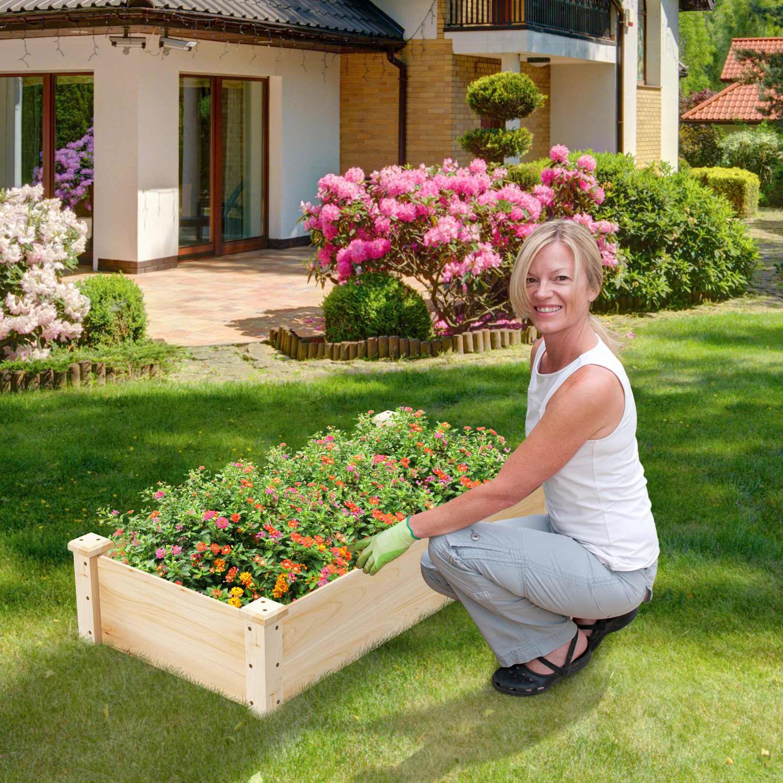 Hivvago Raised Garden Bed Fir Wood Wooden Square Wood Planter Box for Garden