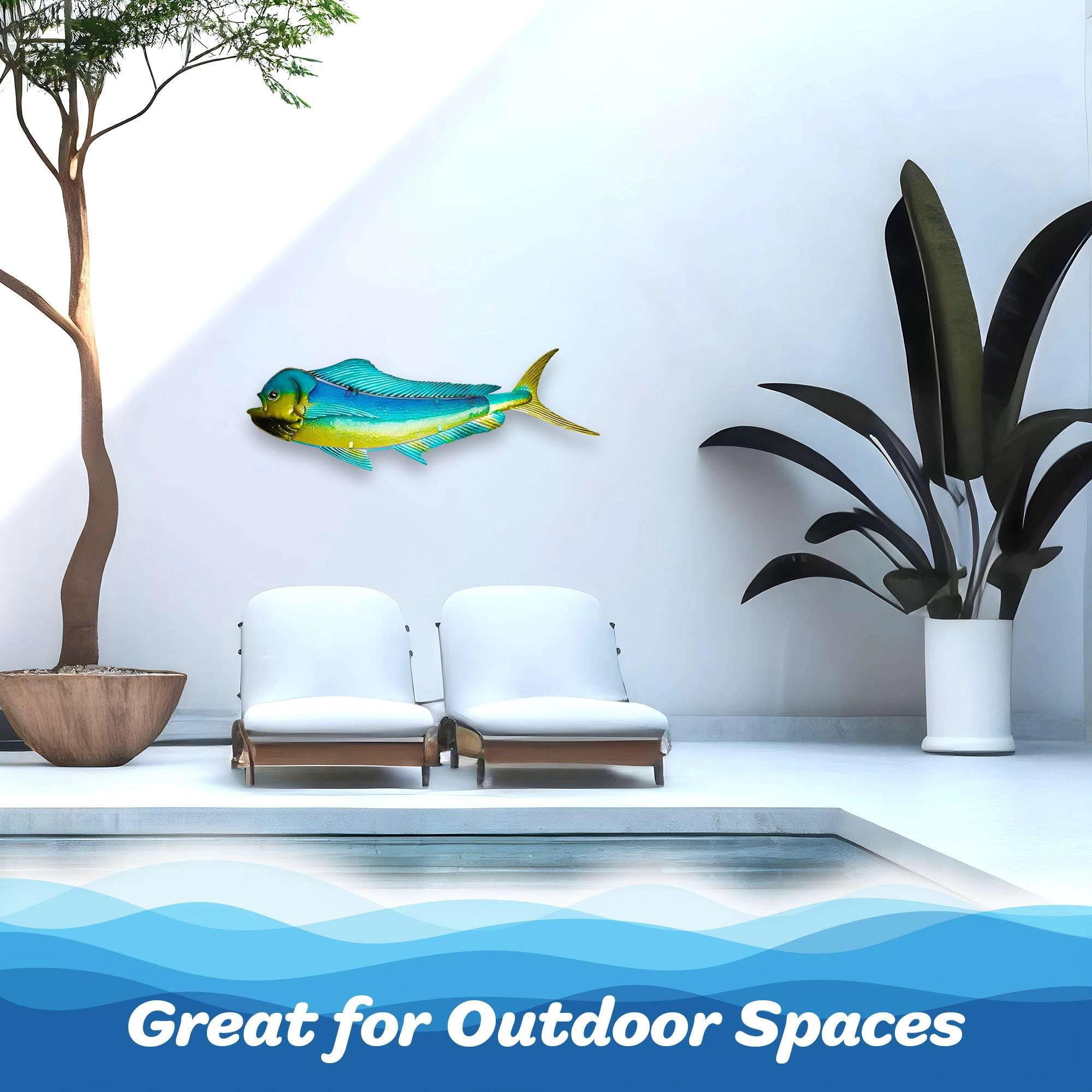 G128 Hand-Painted Green Mahi-Mahi Metal Wall Art