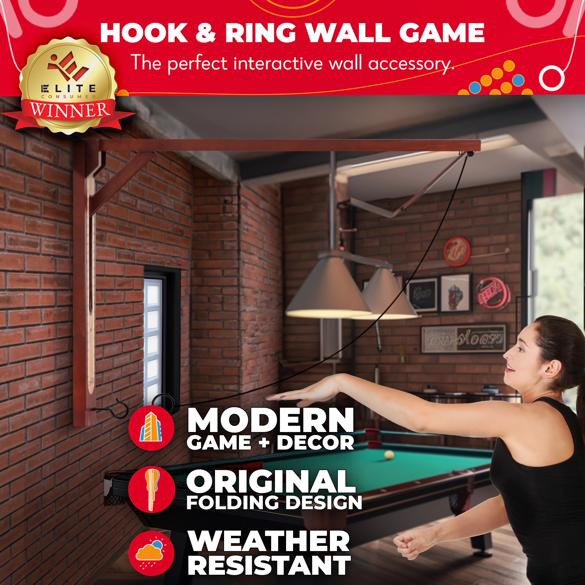 Swooc Games | Hook And Ring Game | Wall Mounted Modern Design