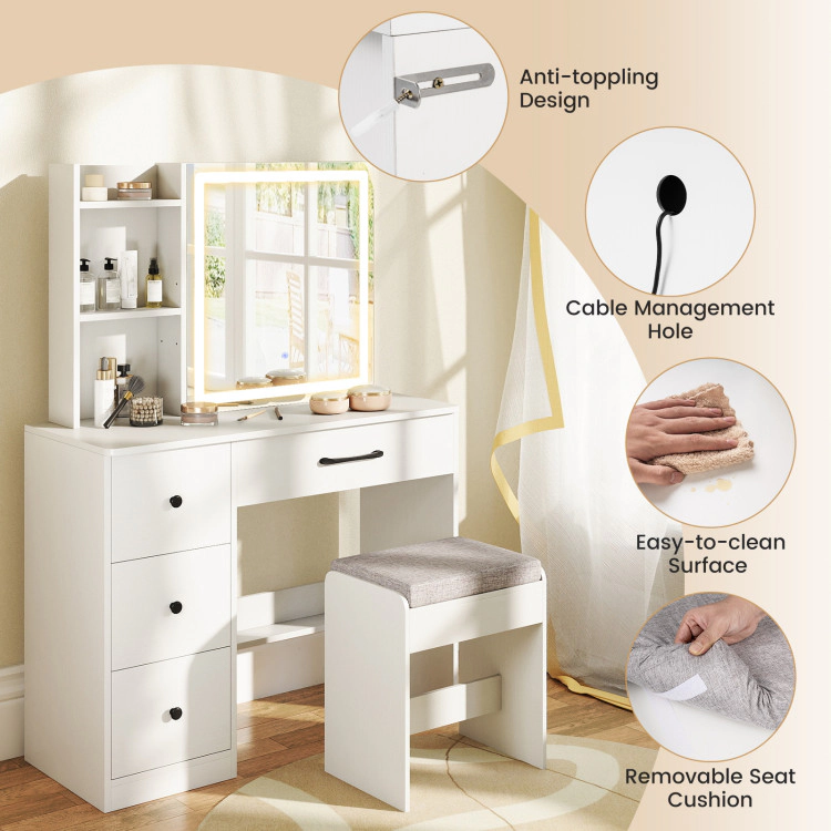 Hivvago Vanity Desk With Sliding Mirror And Lights Makeup Table And Chair Set With 4 Drawers