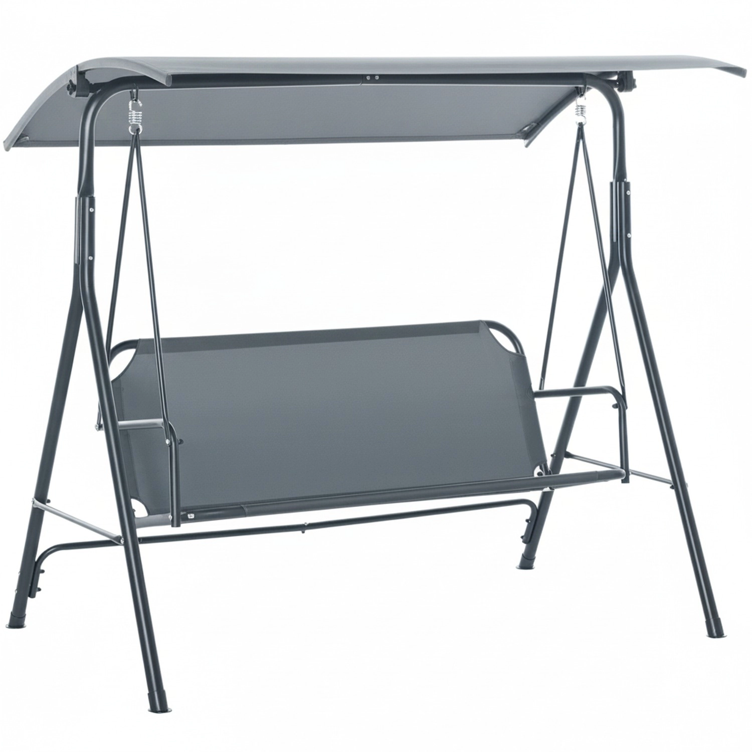 HONGGE 3-Person Porch Swing with A-Frame Stand, Adjustable Tilt Canopy, Powder-Coated Steel, 440 lb Capacity, Gray