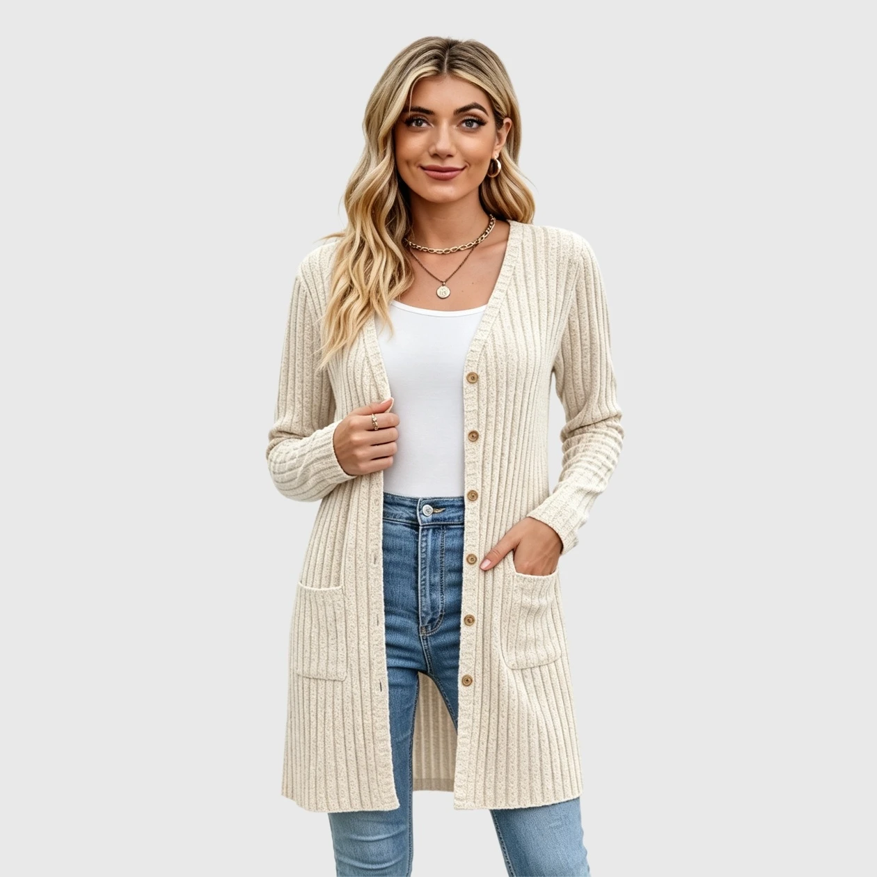 YesFashion Womens Ribbed Long Sleeve V Neck Button Down Sweater Cardigan Tops