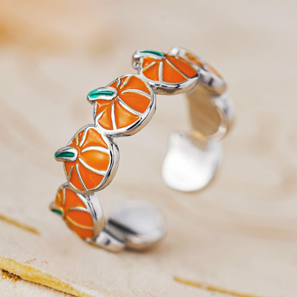 Cute Enamel Pumpkin Open Adjustable Ring Fun Fall Holiday Statement Ring