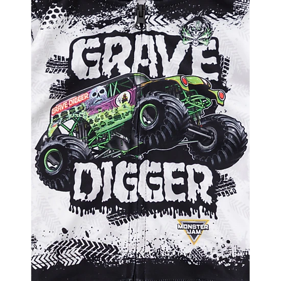 Monster Jam Grave Digger Boys' Fleece Zip-Up Hoodie