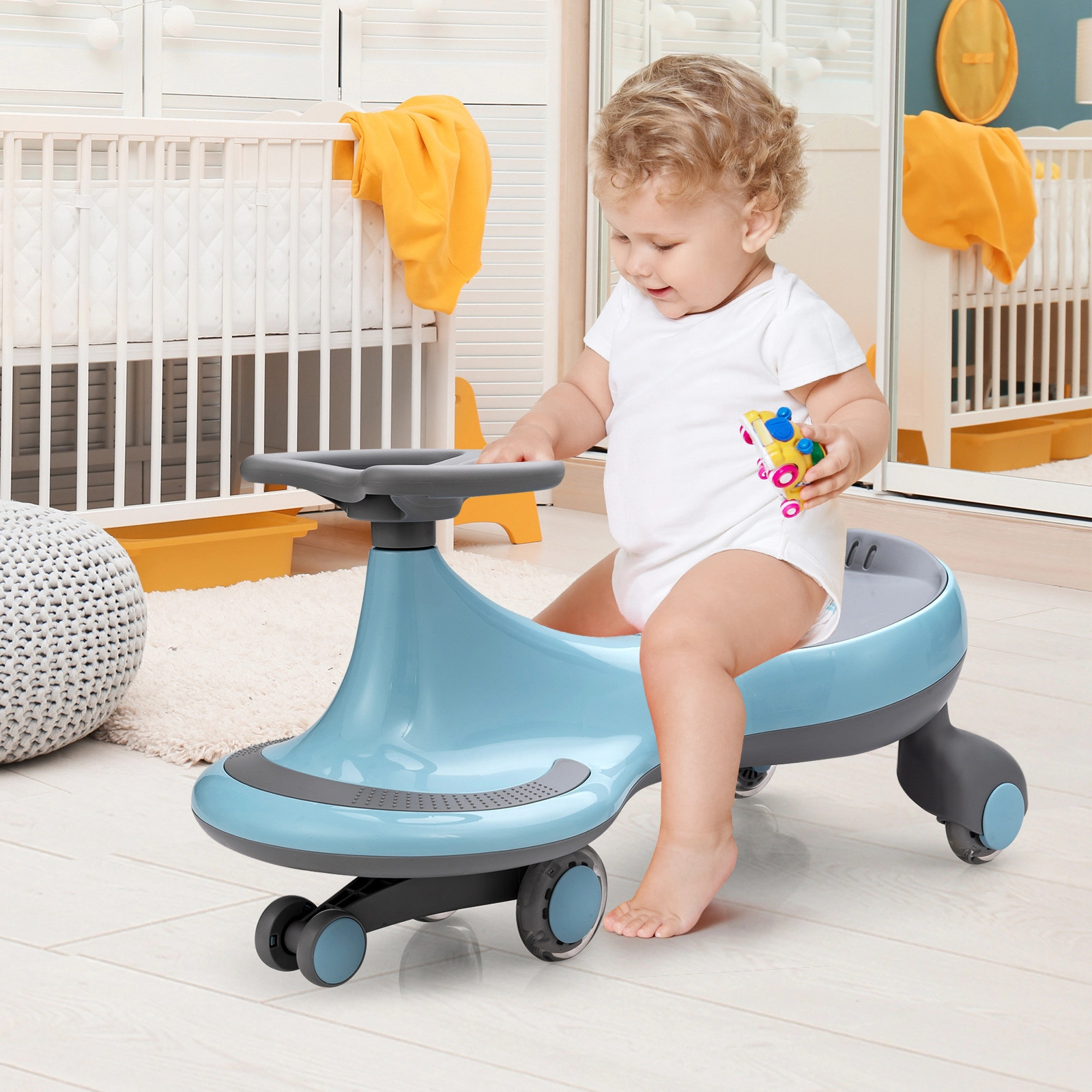 SUGIFT PP Wiggle Car Ride-on Toy with Flashing PU Wheels 110-lb Capacity Ages 2+ Blue