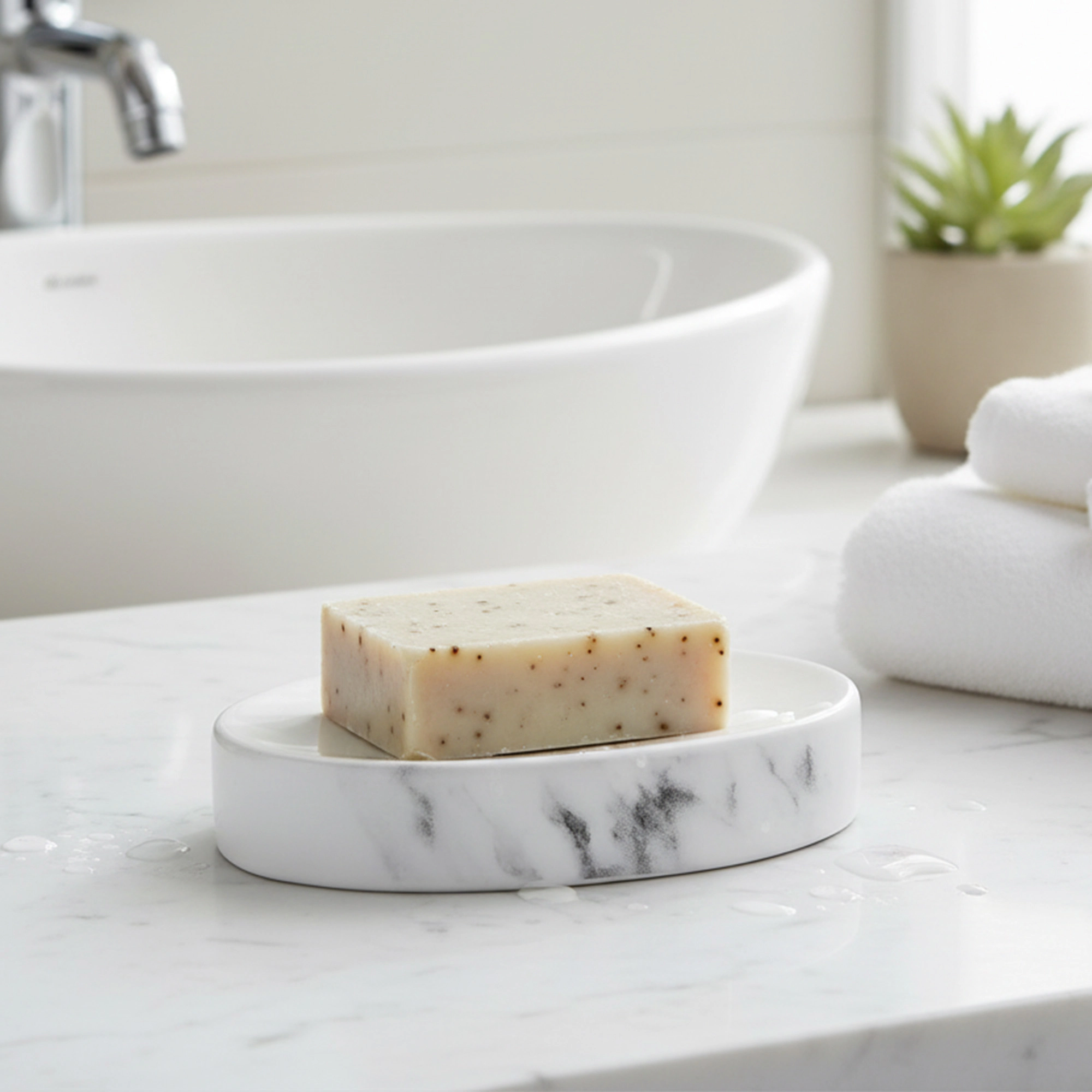 Evideco French Home Goods Oval Dolomite Soap Dish, Marble-Effect White Grey