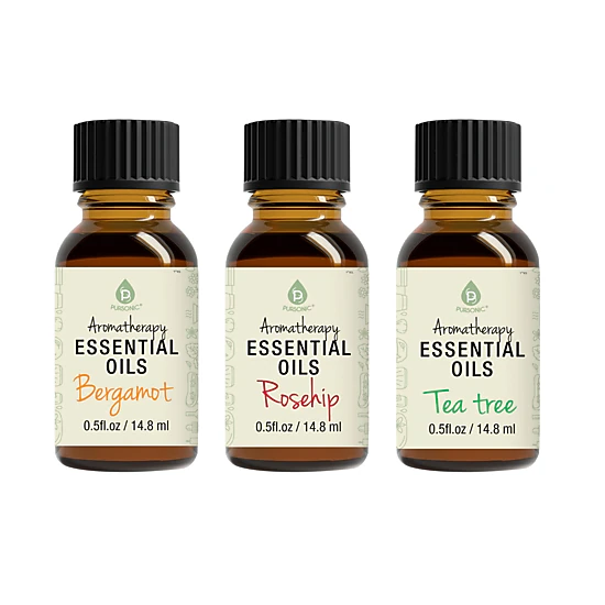 Pursonic Unisex Natural Aromatherapy Essential Oil Blend Set – Bergamot, Rosehip & Tea Tree Oils
