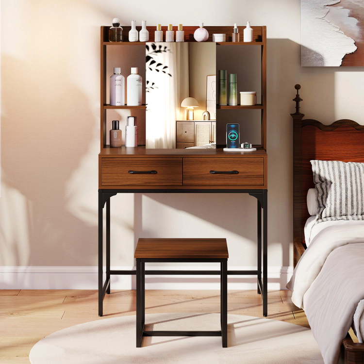 Hivvago Vanity Desk With Storage Drawers And Charging Station