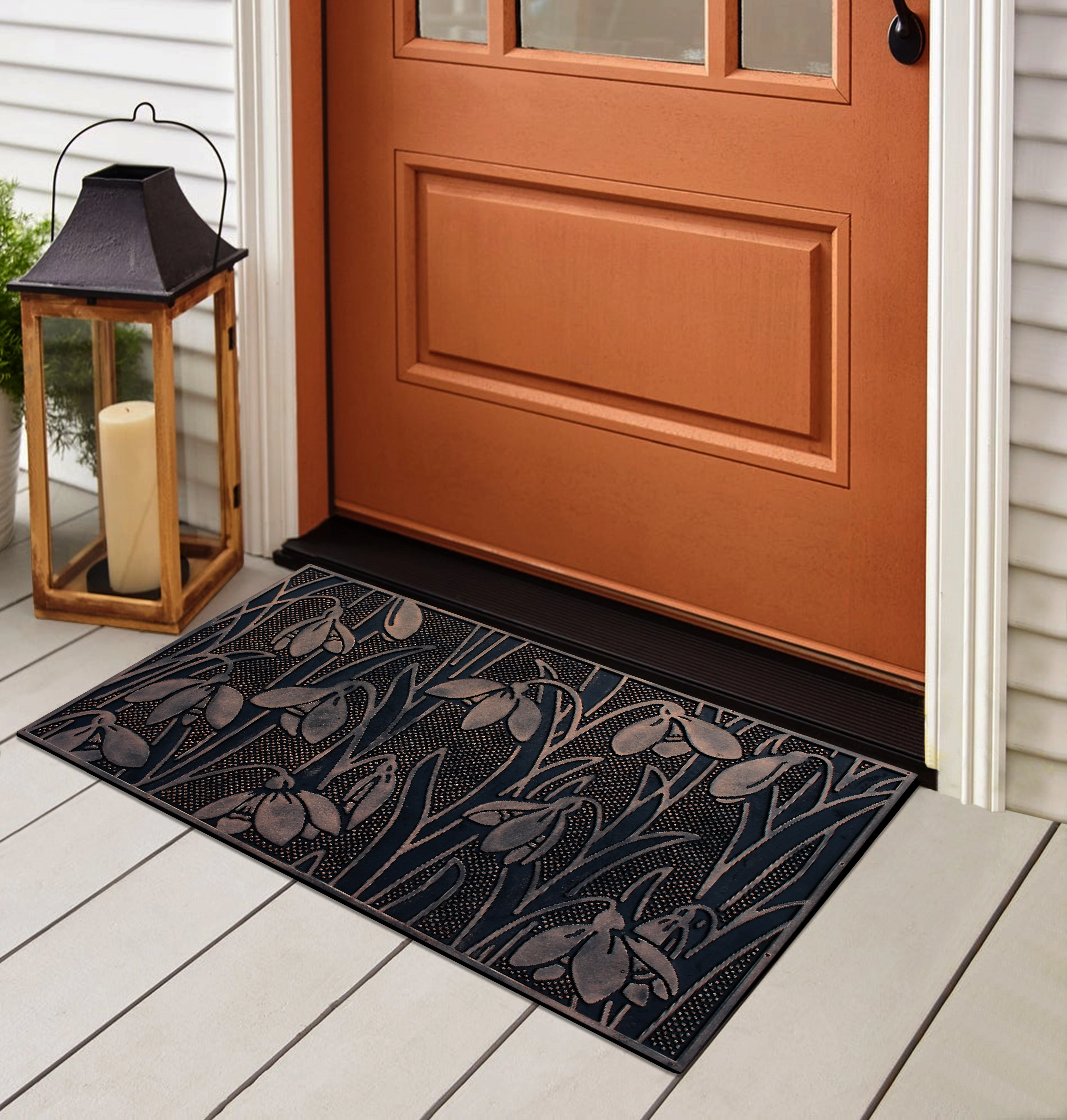 A1 Home Collections Wild Flowers Copper Rubber Welcome Doormat Non-Slip Front Door Mat 18 x 30 In