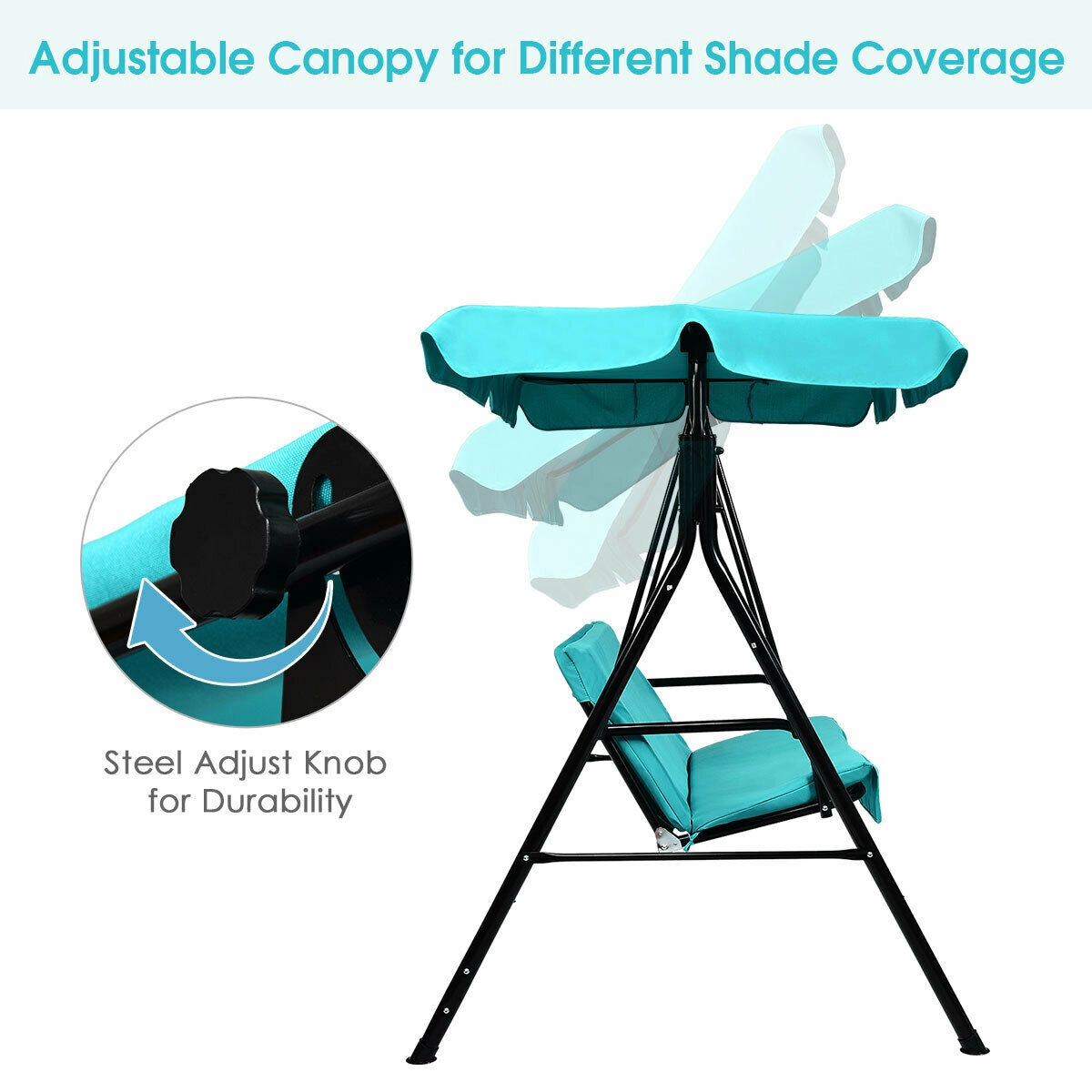 LJG Loveseat Cushioned Patio Steel Frame Swing Glider -Black