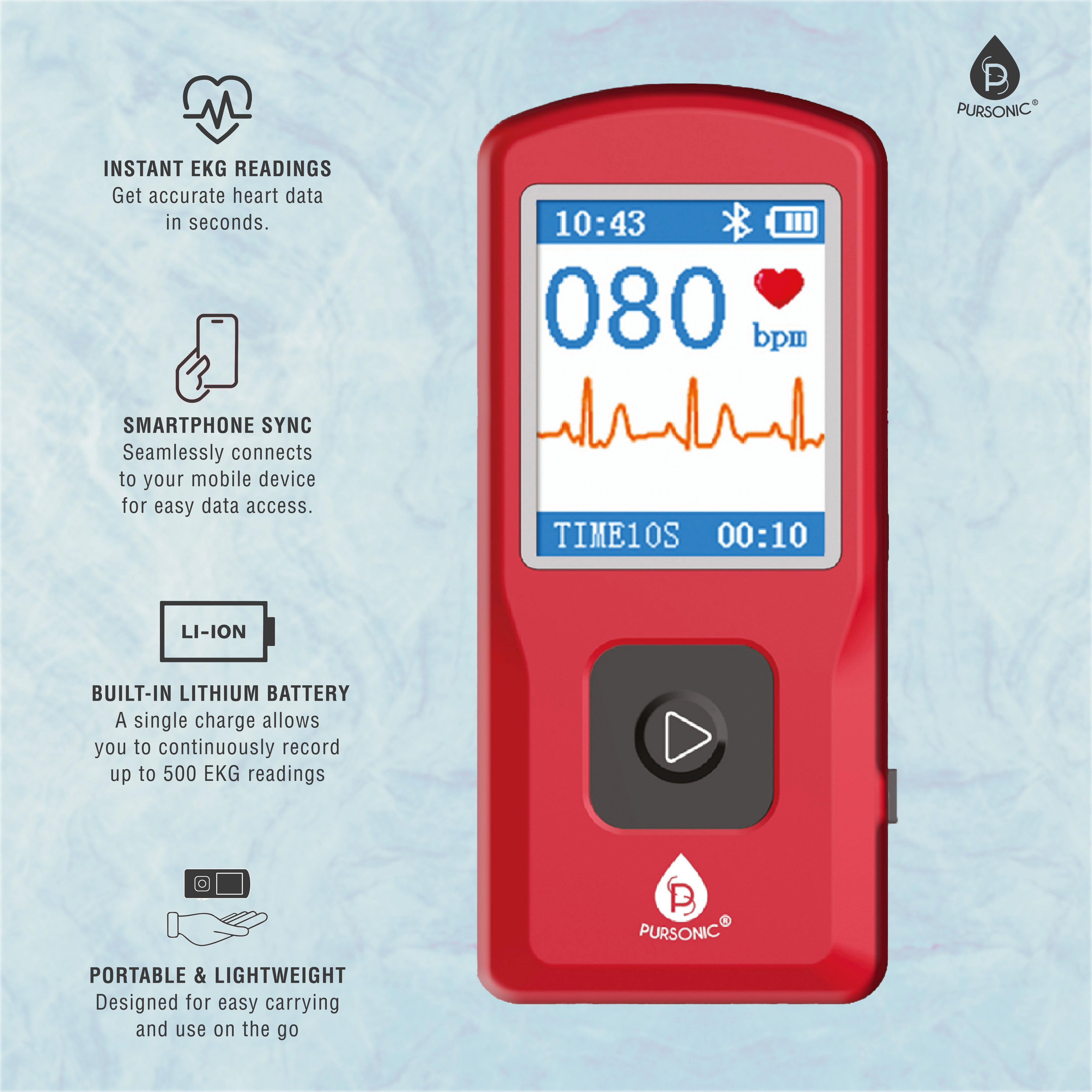 Pursonic Unisex Portable Rechargeable EKG Monitor – Heart Health Monitoring Device