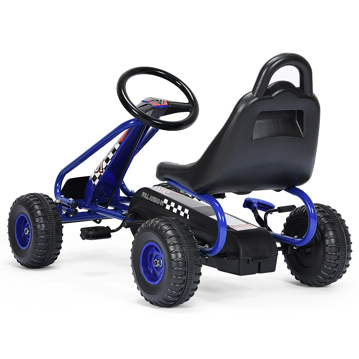 SUGIFT Blue Kids 4-Wheel Pedal Ride-On Go-Kart with Adjustable Seat and Handbrake 36-in W 66-lb Rider