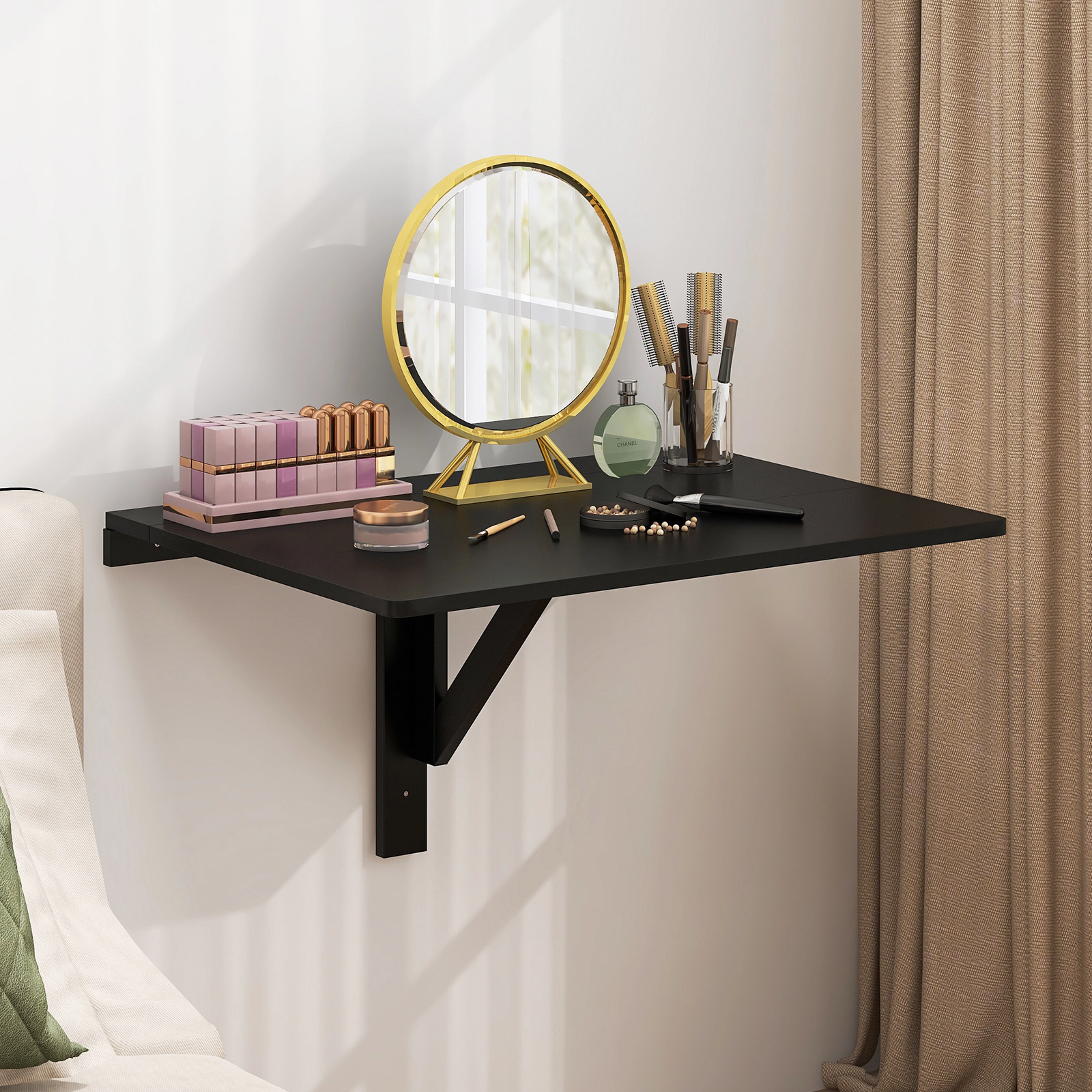 SUGIFT Wall Mounted Folding Table 31.5 x 23.5-in Drop-Leaf 66-lb Capacity Space-Saving Design Black