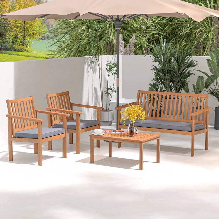 Hivvago 4 Piece Patio Wood Furniture Set Acacia Sofa With Loveseat
