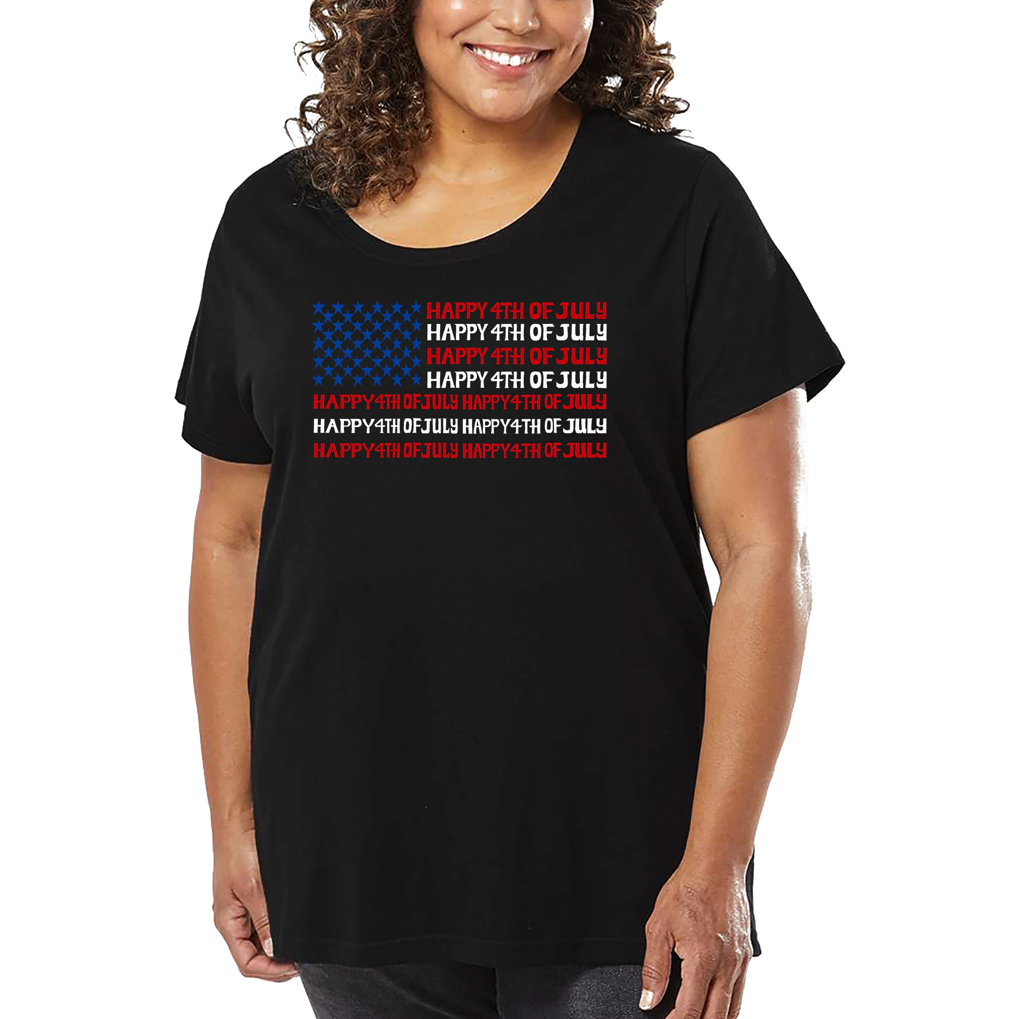 LA Pop Art Women's Plus Word T-Shirt - Happy 4th of July