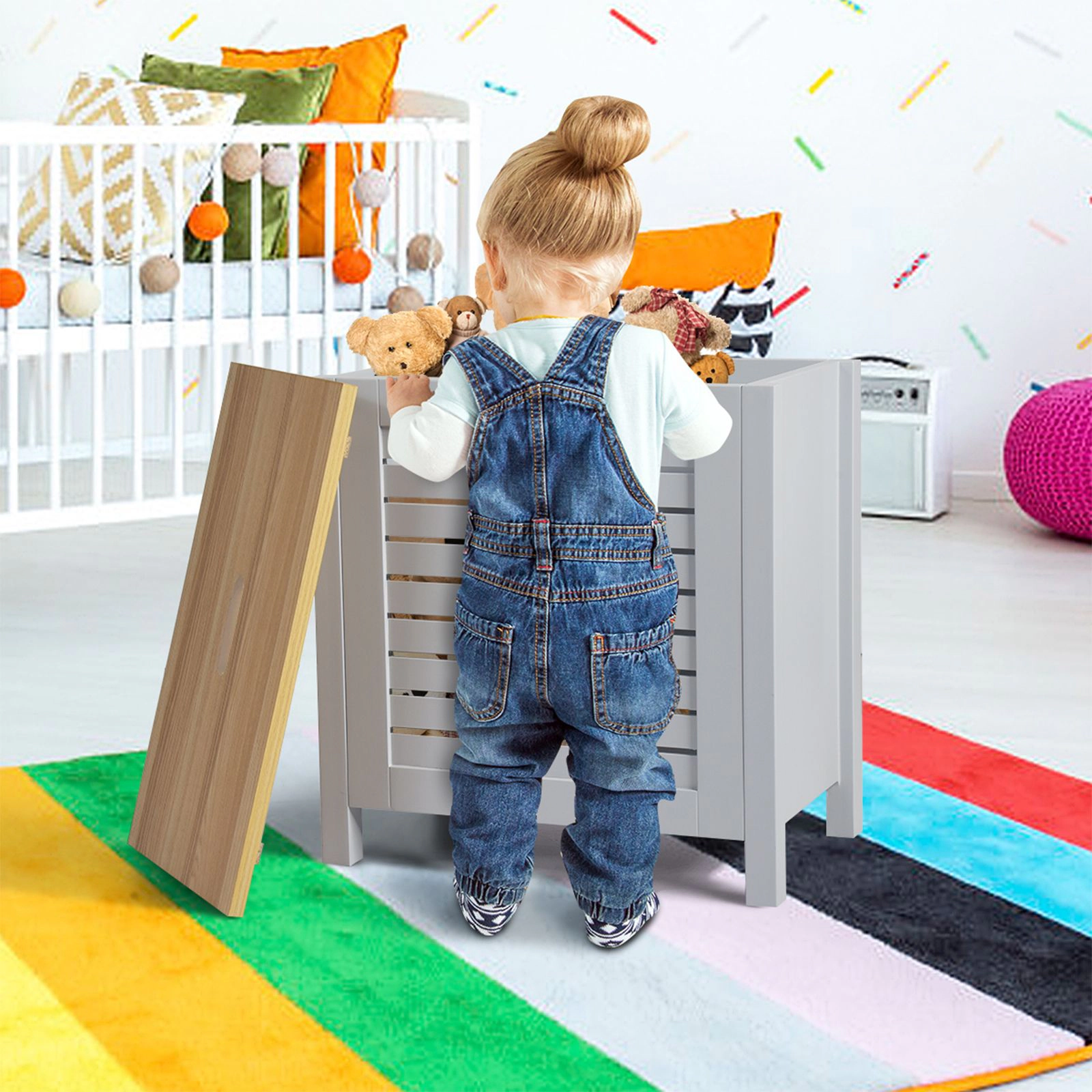 SlickBlue Kids Toy Storage Box with Lid and Wood Grain Design