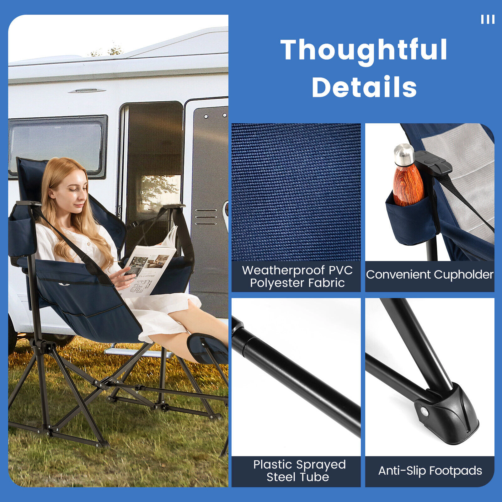 SUGIFT 330-lb Capacity Folding Hammock Camping Chair with Retractable Footrest Head Pillow and Carrying Bag