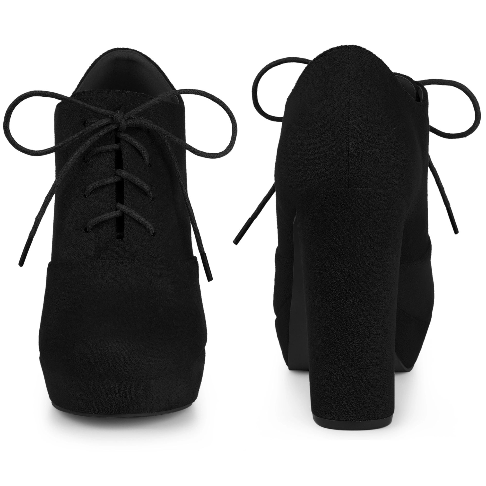 BLISSFUL STEP Women Faux Suede Lace Up Platform Chunky Heel Ankle Booties