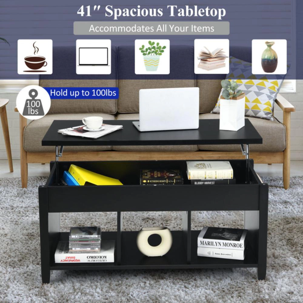 Hivvago Lift Top Coffee Table With Hidden Storage Compartment-Black