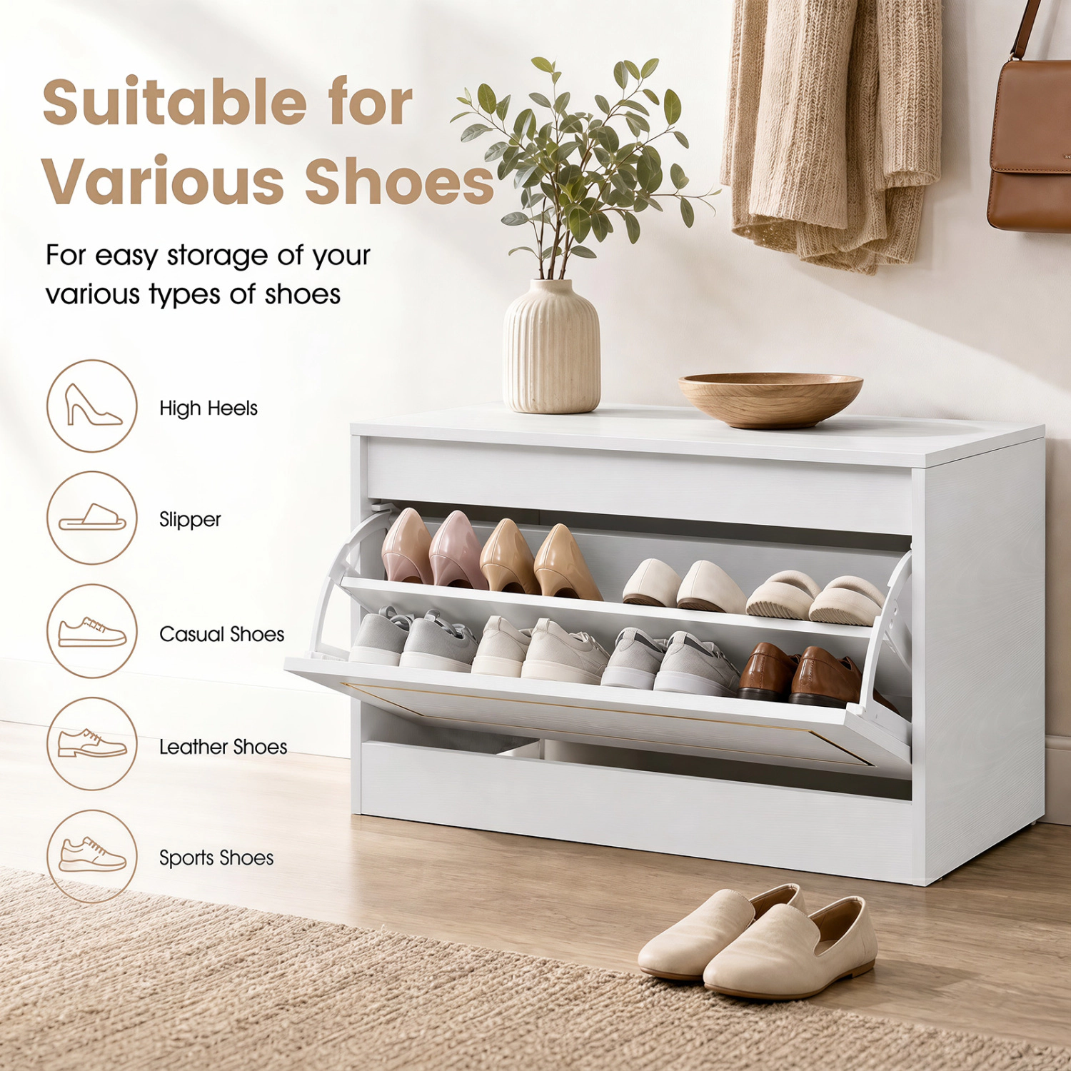 LJG Narrow Shoe Cabinet with 1 Flip Drawer and Adjustable Shelf for Hallway