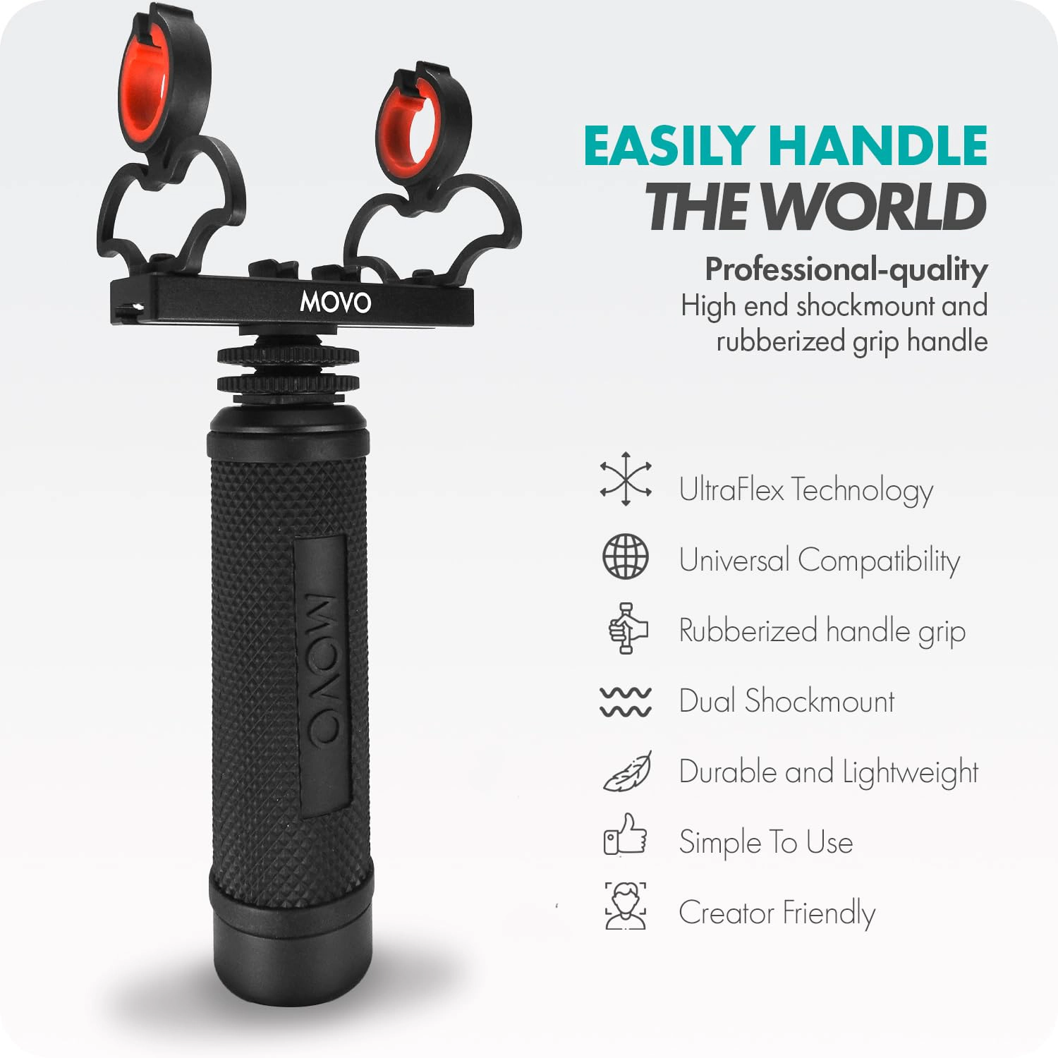 Movo SM6H Ultraflex Premium Shockmount for Shotgun Microphones with Grip Handle