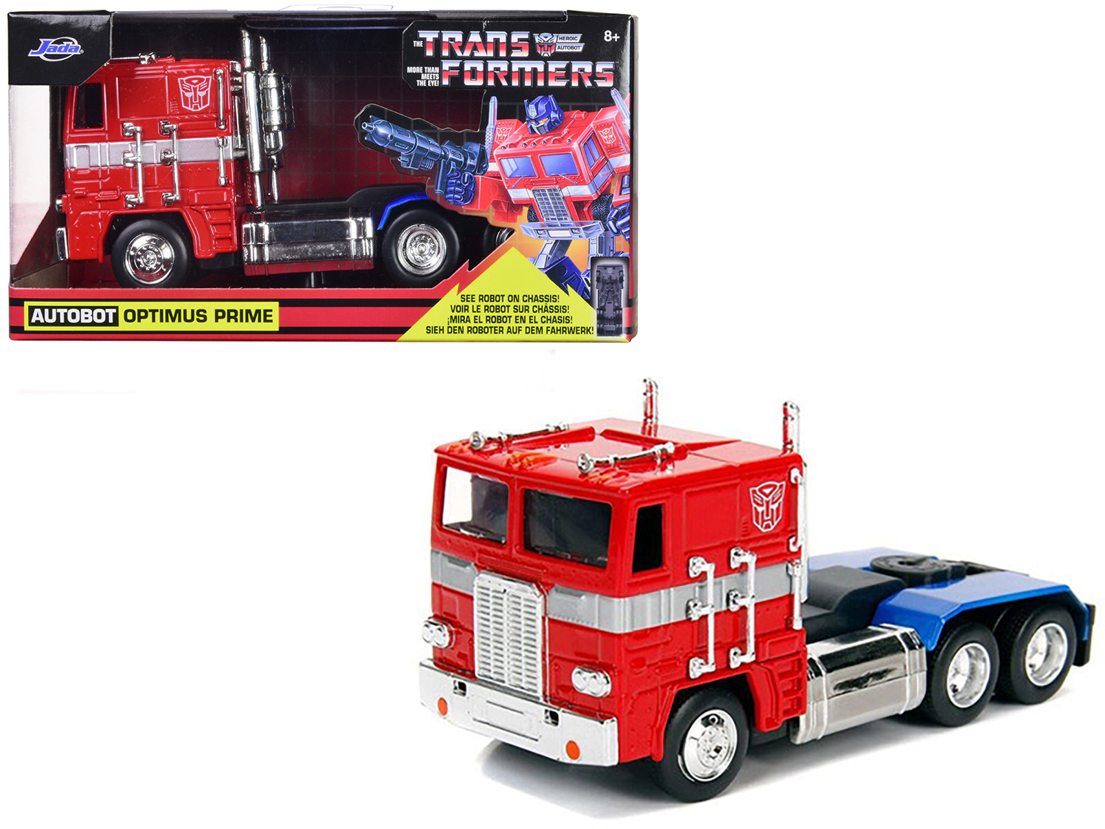 Jada G1 Autobot Optimus Prime Truck Red with Robot on Chassis from "Transformers" TV Series "Hollywood Rides