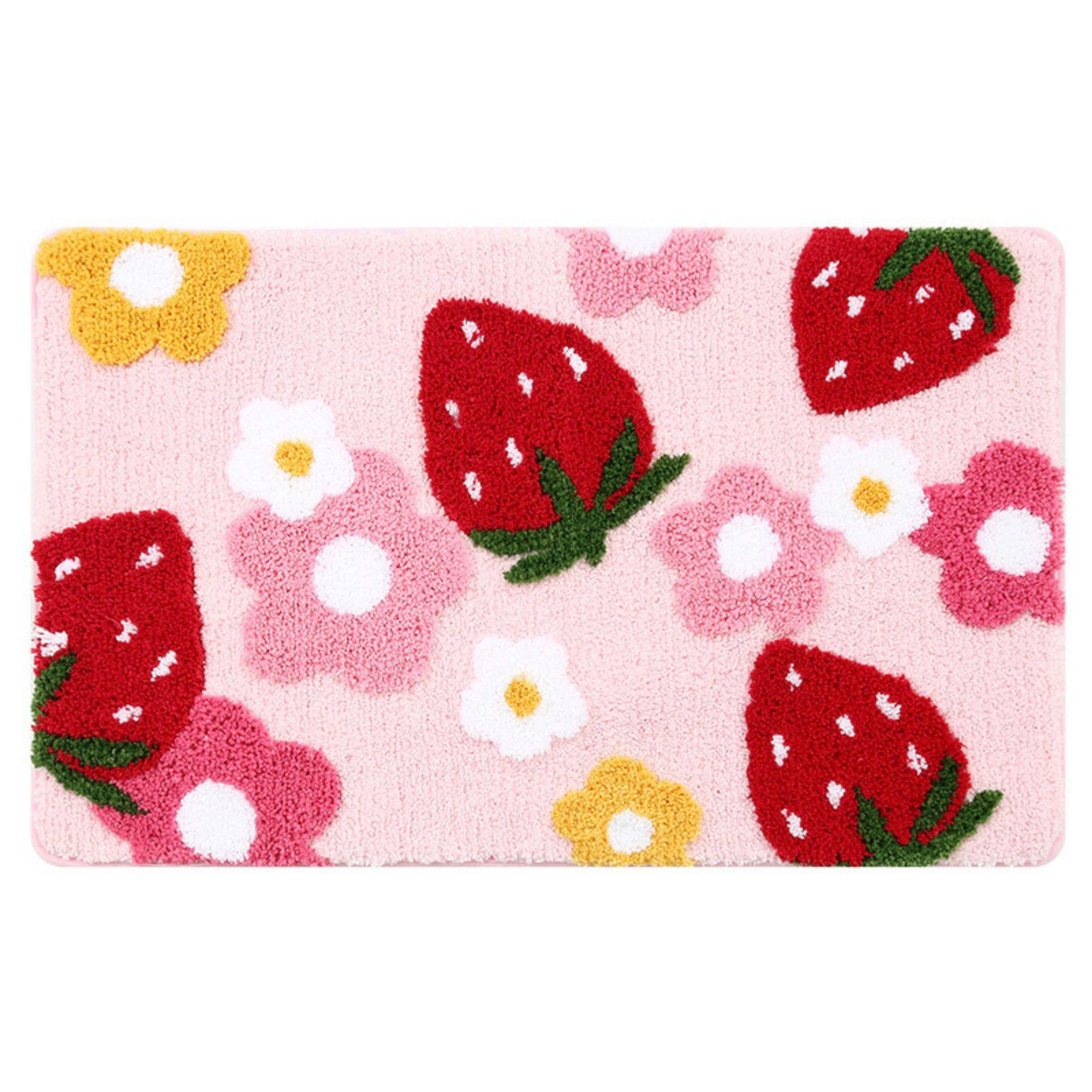 Alilang Unisex Strawberry and Floral Pattern Soft Absorbent Bathroom Floor Mat with Non Slip Backing