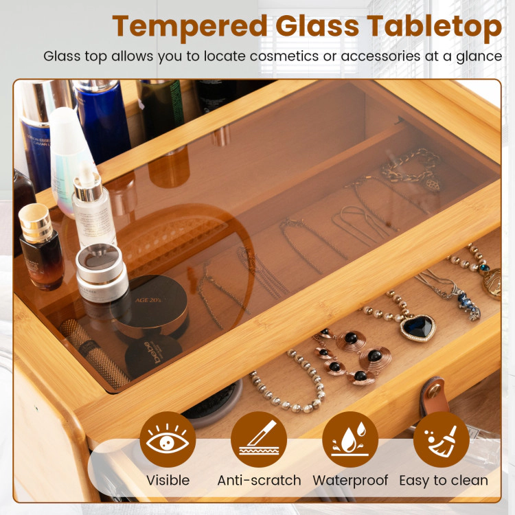 Hivvago Bamboo Makeup Vanity Table With Stool And Rotating Mirror