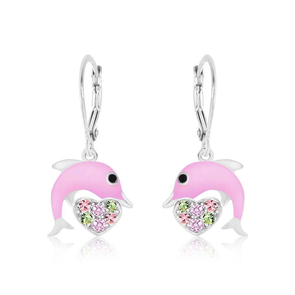 CHANTEUR Kids Sterling Silver Leverback Heart Earrings with Crystal Accents