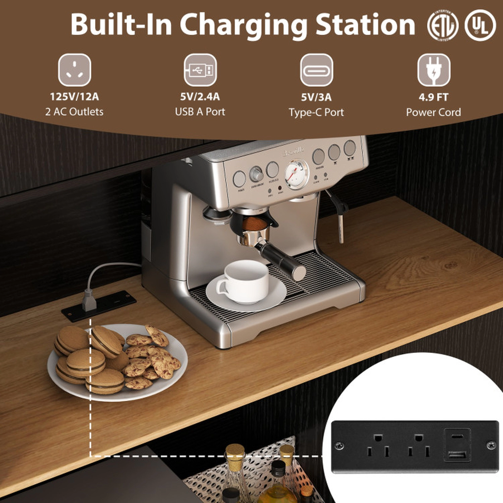 SUGIFT Tall Kitchen Pantry Cabinet with Charging Station 77-lb Countertop 44-lb Microwave Stand Black