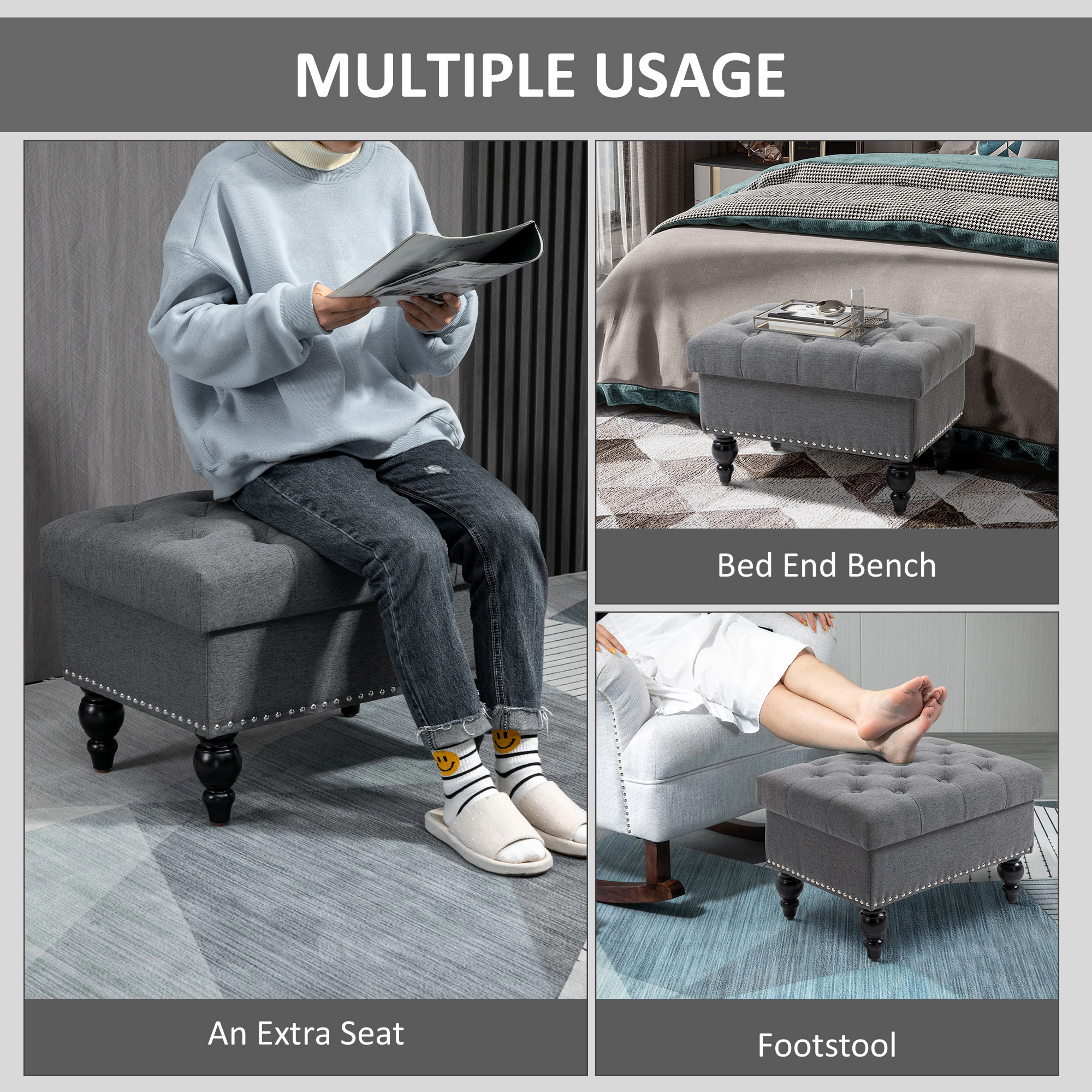 Hivvago 25 Inch Storage Ottoman With Lift-Off Lid