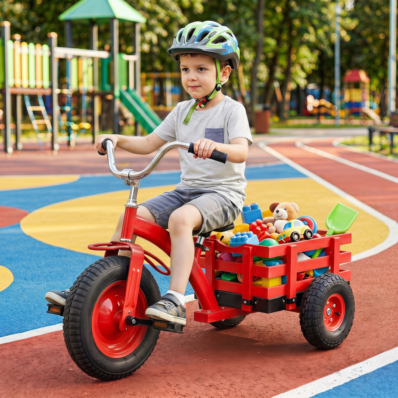 SUGIFT Red Inflatable Rubber Tires and Rear Cargo Basket 200-lb Kids Tricycle