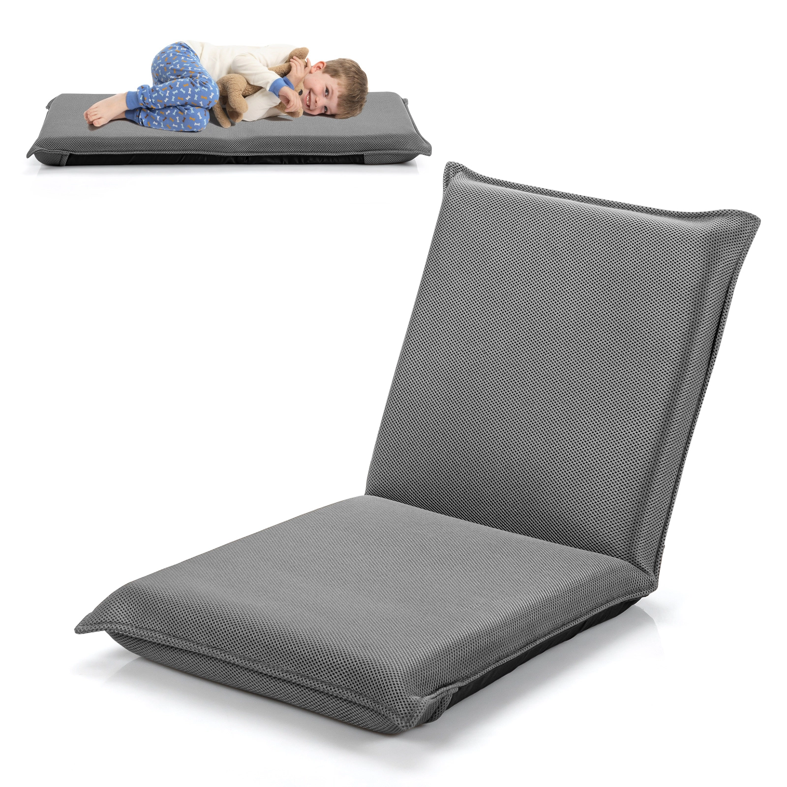 SUGIFT 6-Position Breathable Mesh Padded Folding Floor Sofa Chair 39.5-in x 18-in x 3-in 287-lb Capacity Gray