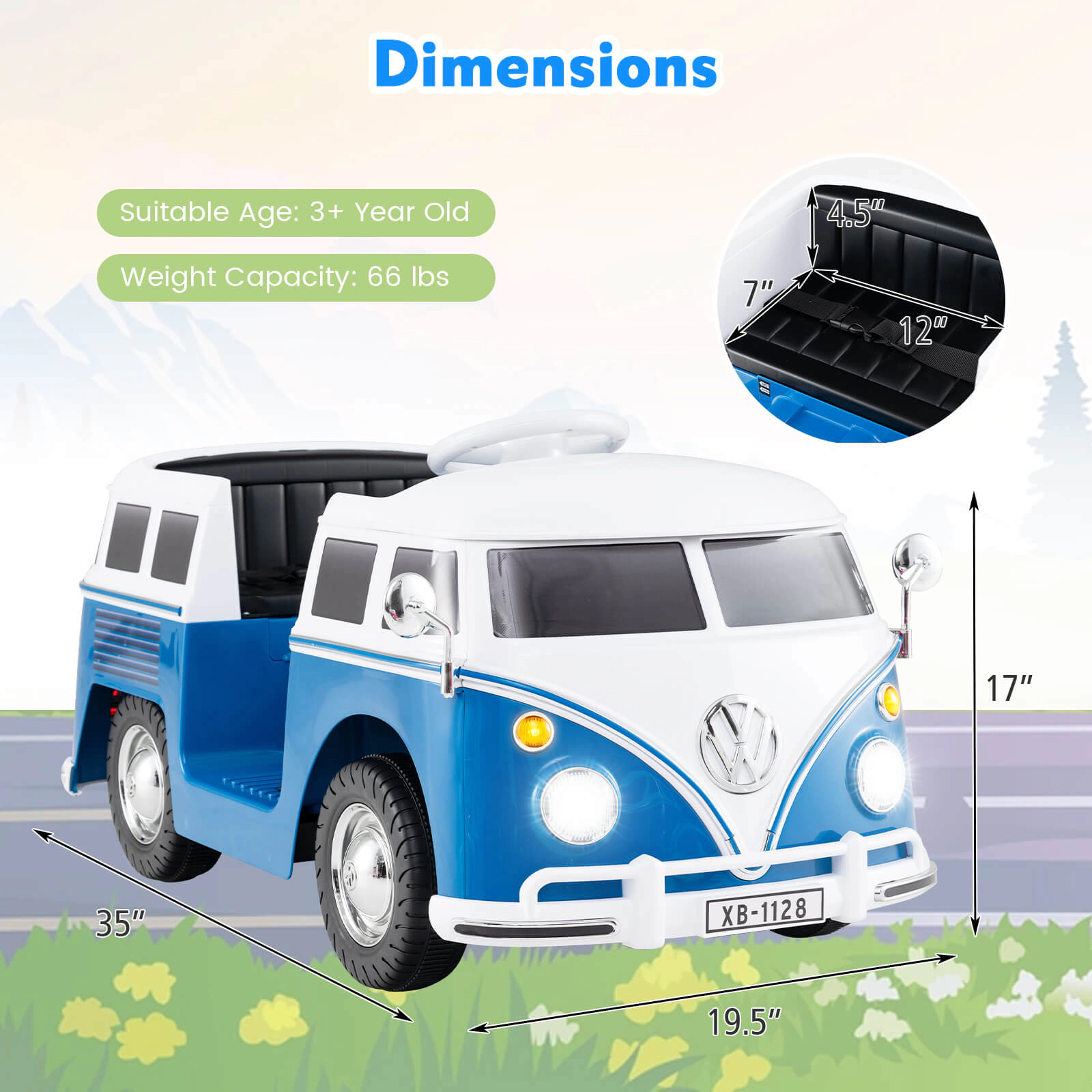 Costway 12V Licensed Volkswagen Ride-on Bus with Cup Holder, LED Headlights, Music & Horn Pink