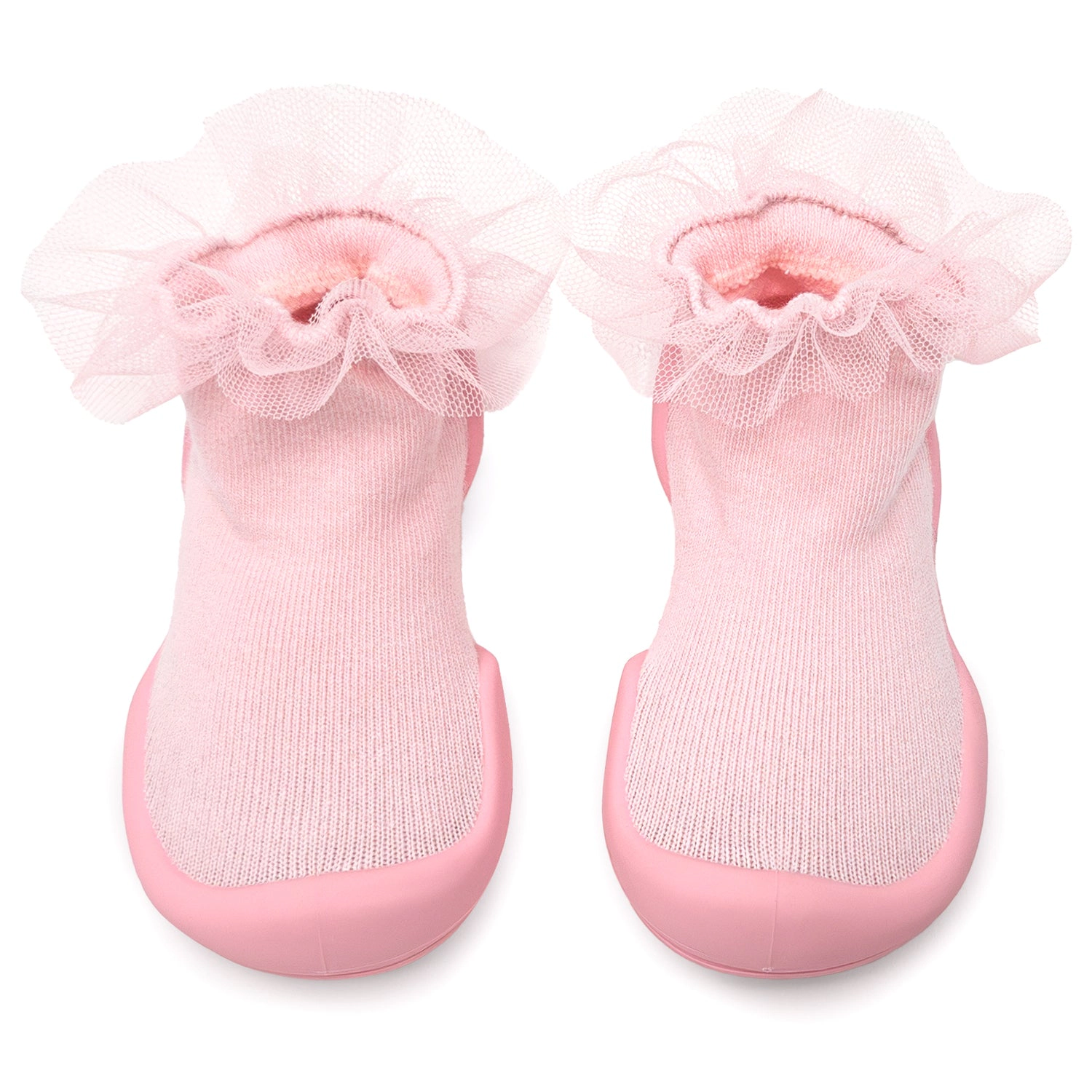 Komuello Toddler Girl First Walk Sock Shoes Lace Trim - Tull Pink