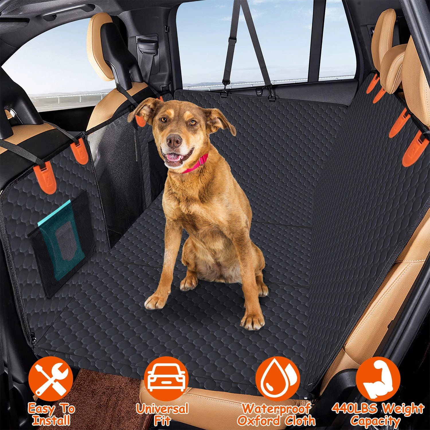 GBruno Waterproof Dog Car Back Seat Cover With Mesh
