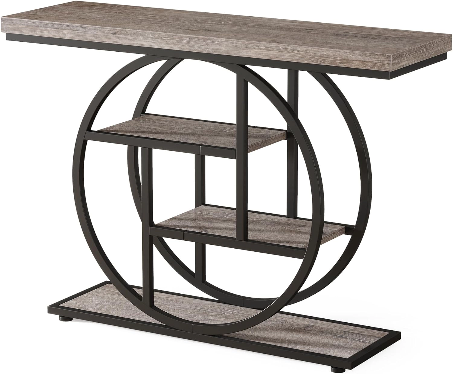 Tribesigns 41.3" Console Table, Industrial 4-Tier Sofa Entryway Table with Circle Base