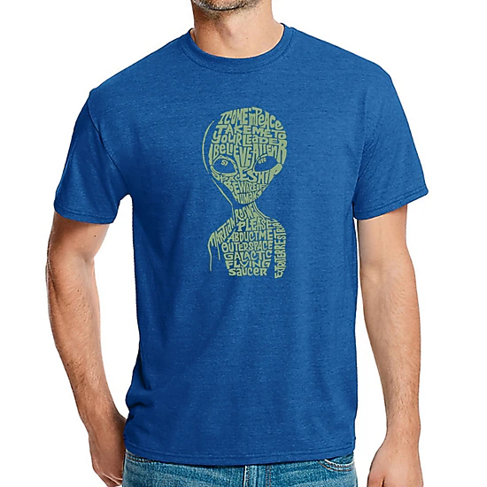 LA Pop Art Men's Cotton/Poly Blend Word Art T-Shirt - Alien