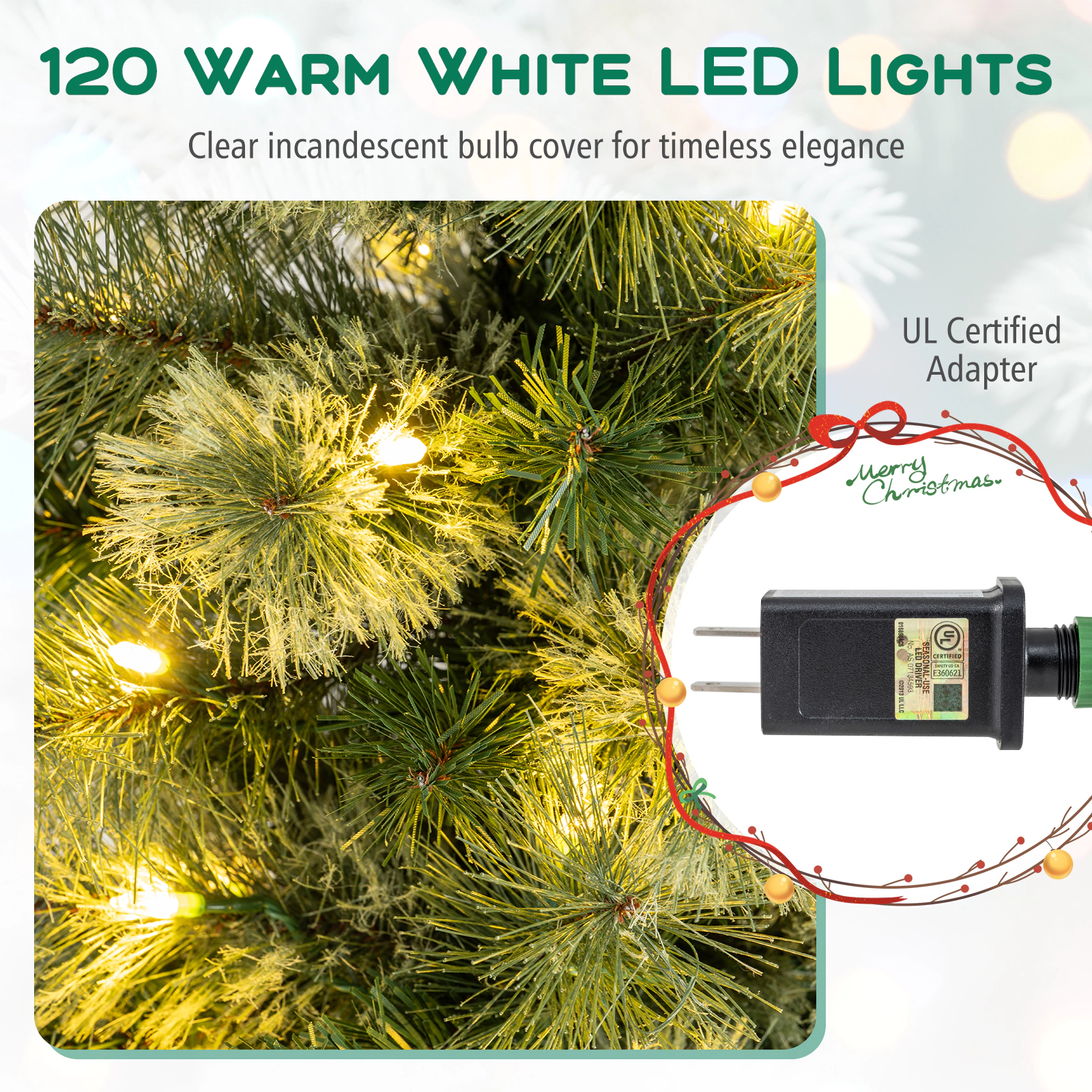 Costway 6/7 FT Pre-Lit Pencil Artificial Christmas Tree with 120/150 LED Warm Lights, 8 Modes