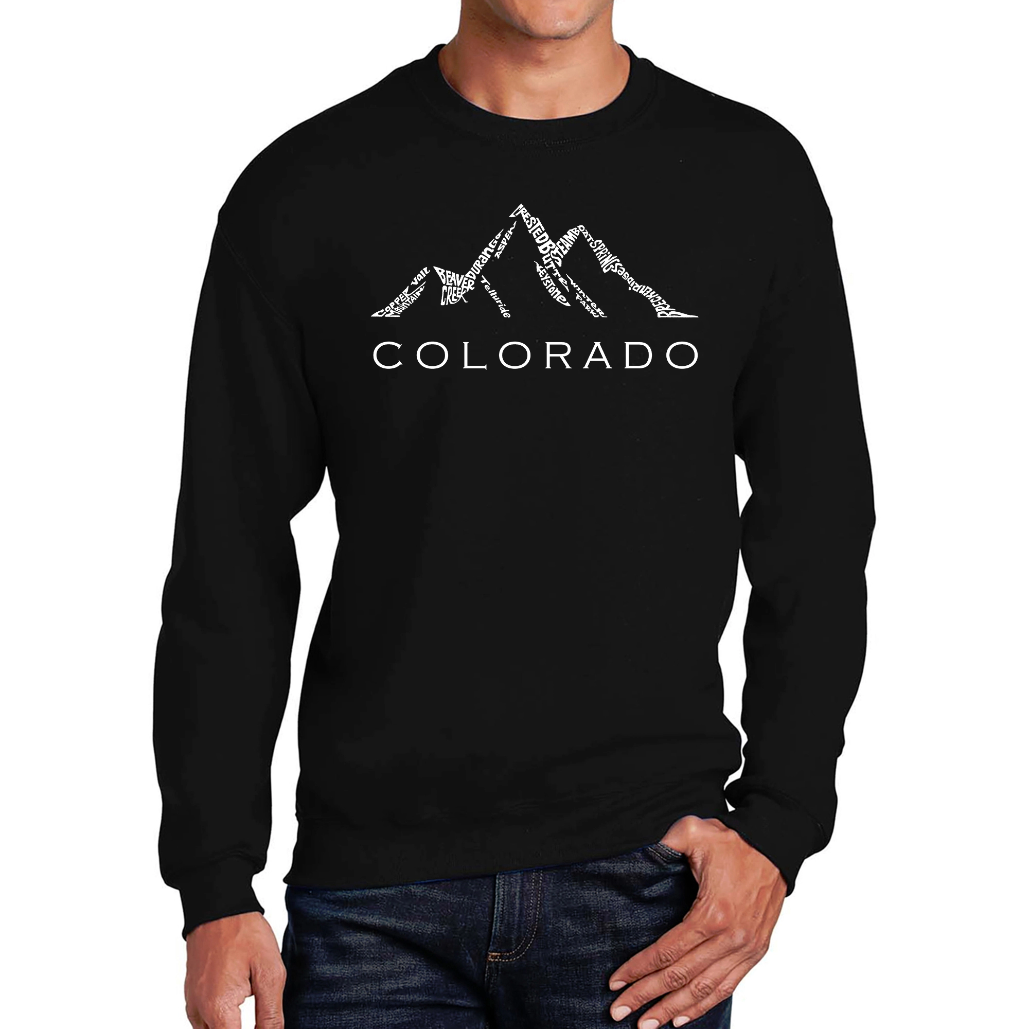 LA Pop Art Colorado Ski Towns - Mens Word Crew Sweatshirt