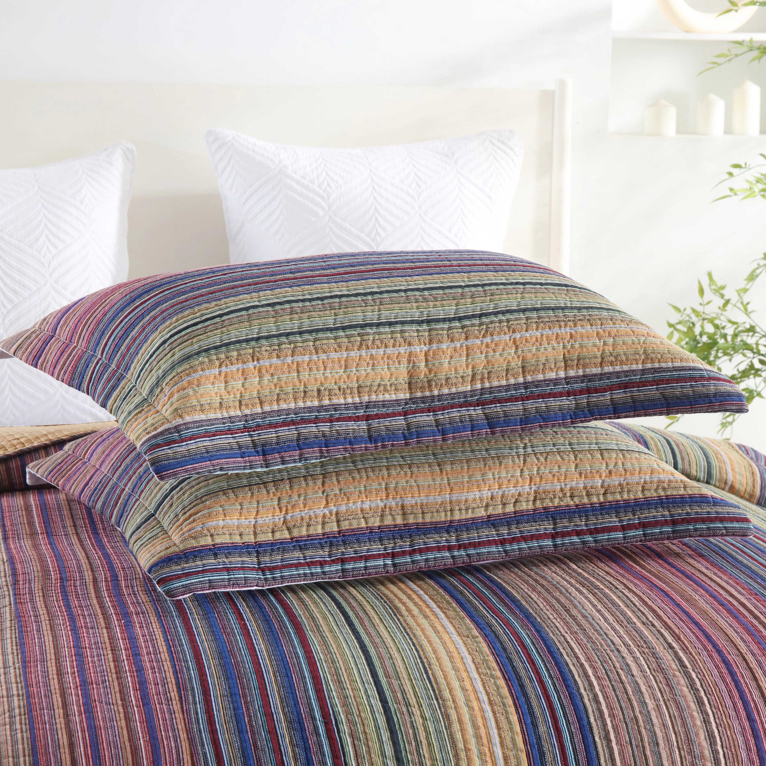 MarCielo 3 Pieces 100% Cotton Striped Quilt Bedspread Set-Soft Lightweight Bedding
