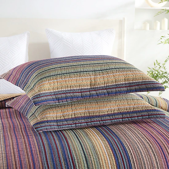 MarCielo 3 Pieces 100% Cotton Striped Quilt Bedspread Set-Soft Lightweight Bedding