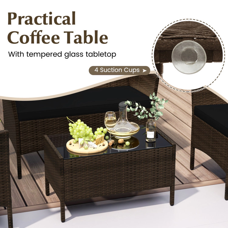 Hivvago 4 Piece Patio Rattan Conversation Set With Cozy Seat Cushions