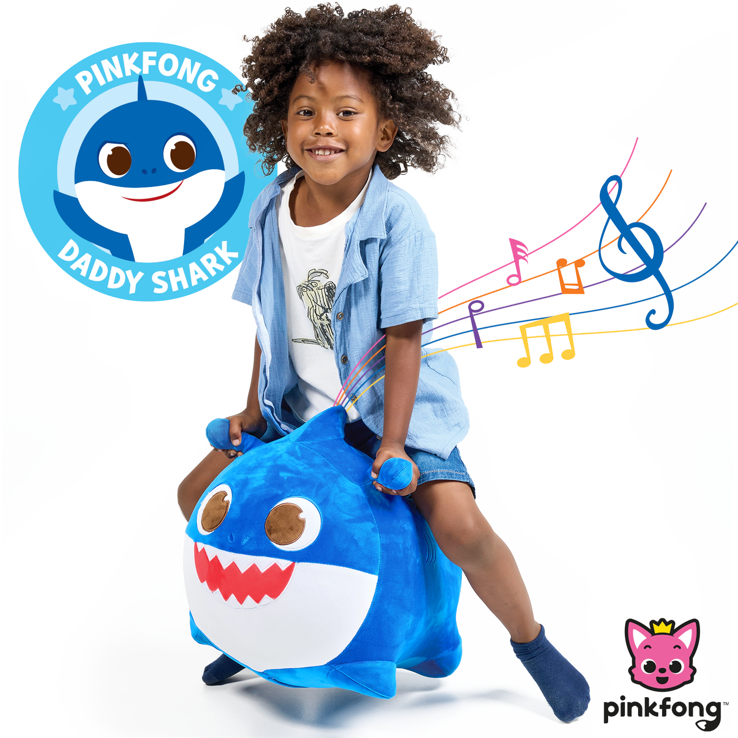 Pinkfong Kids Daddy Shark Musical Bouncy Ride-On Toy - Soft Plush Hopper with Iconic Song