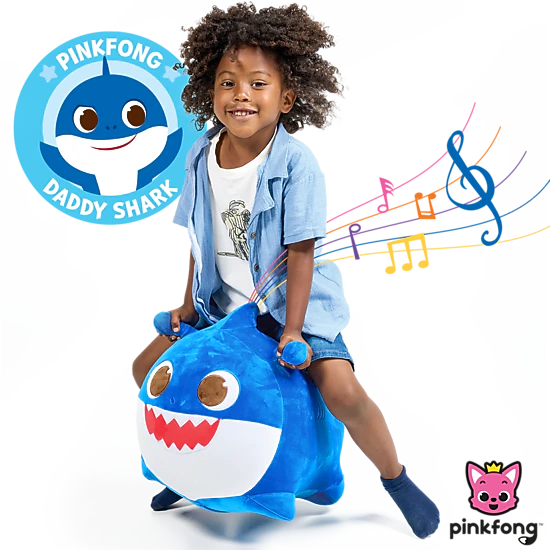 Pinkfong Kids Daddy Shark Musical Bouncy Ride-On Toy - Soft Plush Hopper with Iconic Song