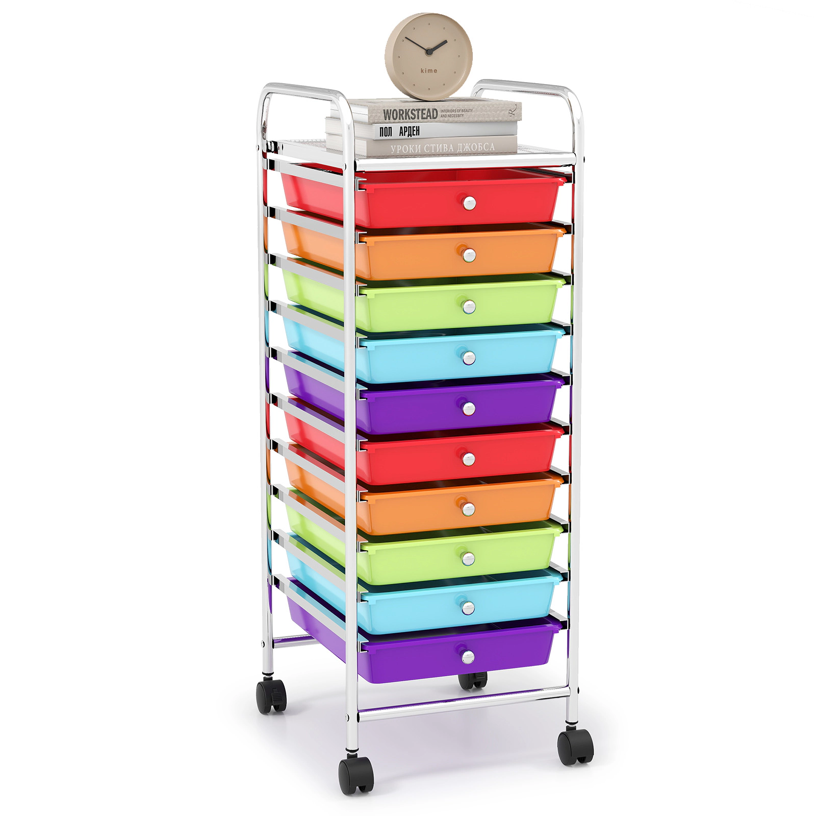 SUGIFT Purple 10-Drawer Slim Rolling Storage Cart with 4 Universal Casters 13-in W 15-in D 34-in H 3-lb Per Drawer