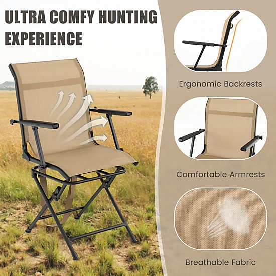 SUGIFT Coffee Folding Swivel Patio Chair with Armrests and Mesh Back 22-in W 21.5-in D 36-in H 330-lb Seat Capacity
