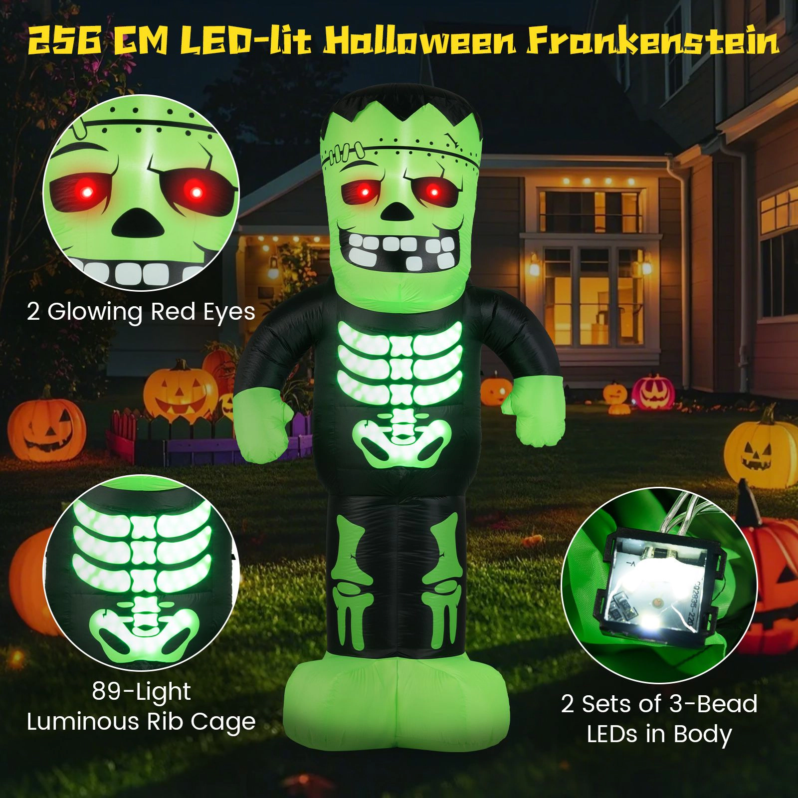 SlickBlue Outdoor Halloween Blow Up Frankenstein Yard Display with Built-In Blower