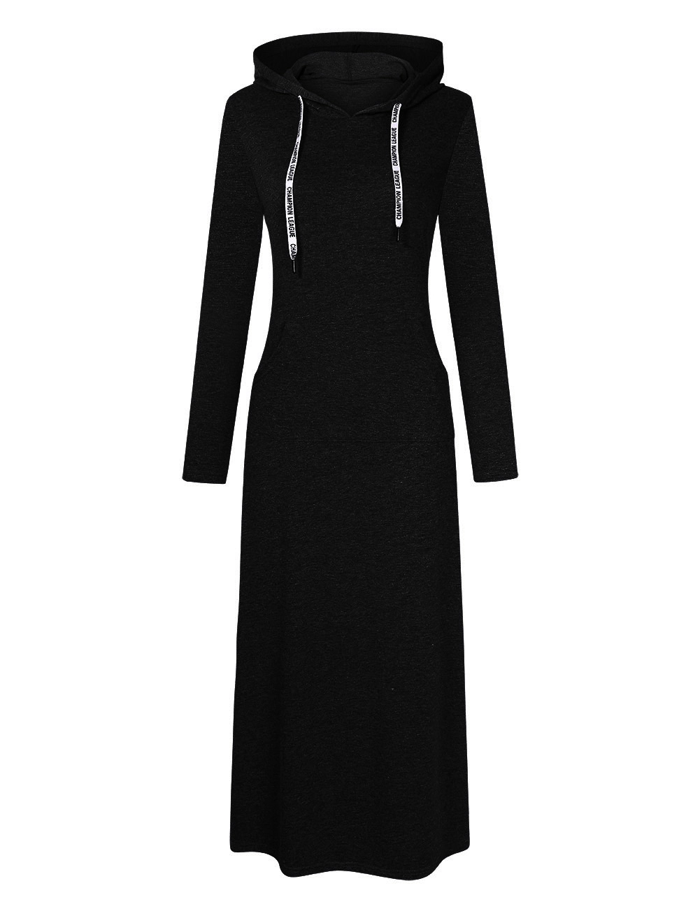 KOJOOIN Women's Casual Long Sleeve Pullover Maxi Hoodie Dress Slim Sweatshirt Dresses with Pockets