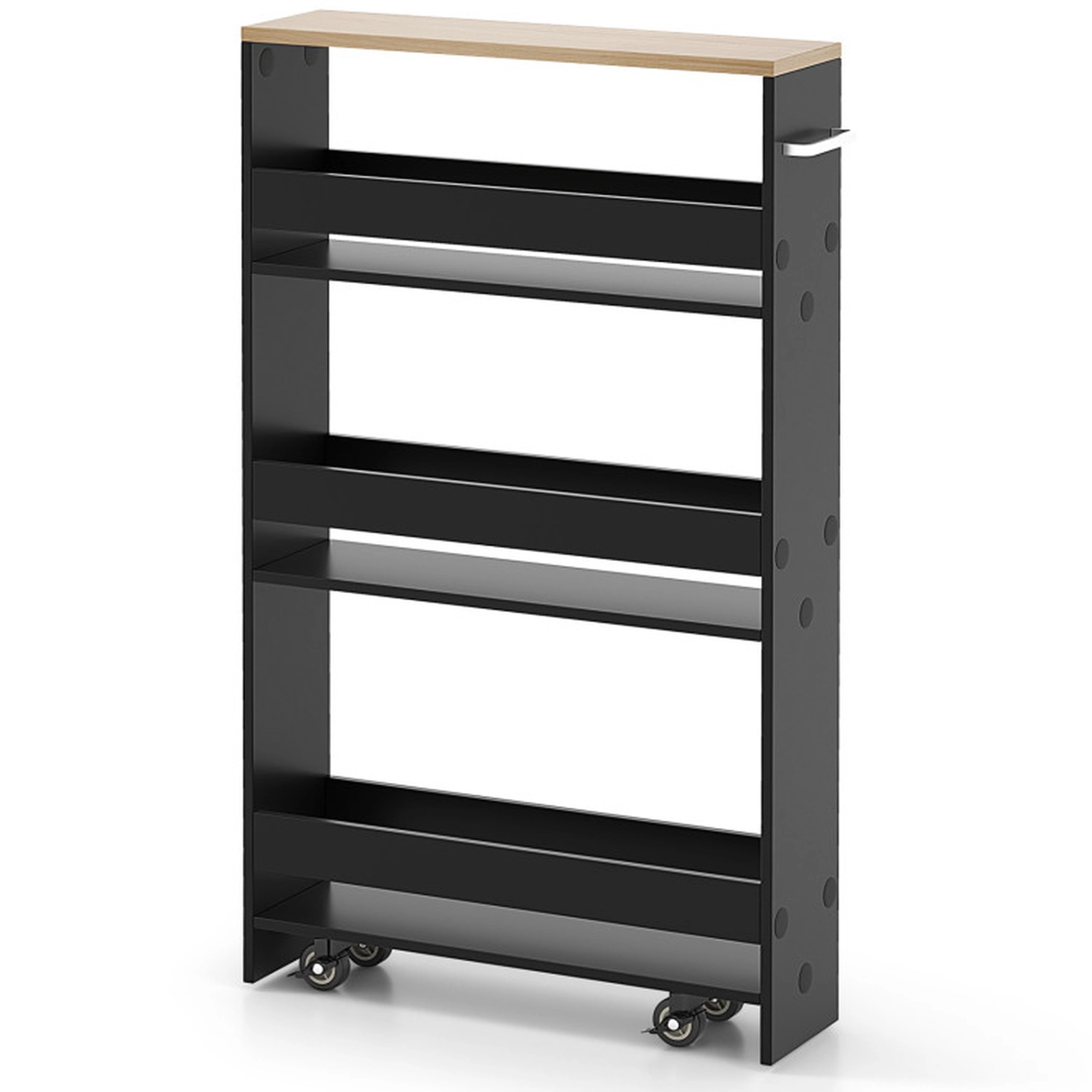 SUGIFT Rolling Kitchen Slim Storage Cart Black 4-Tier Organizer with Handle